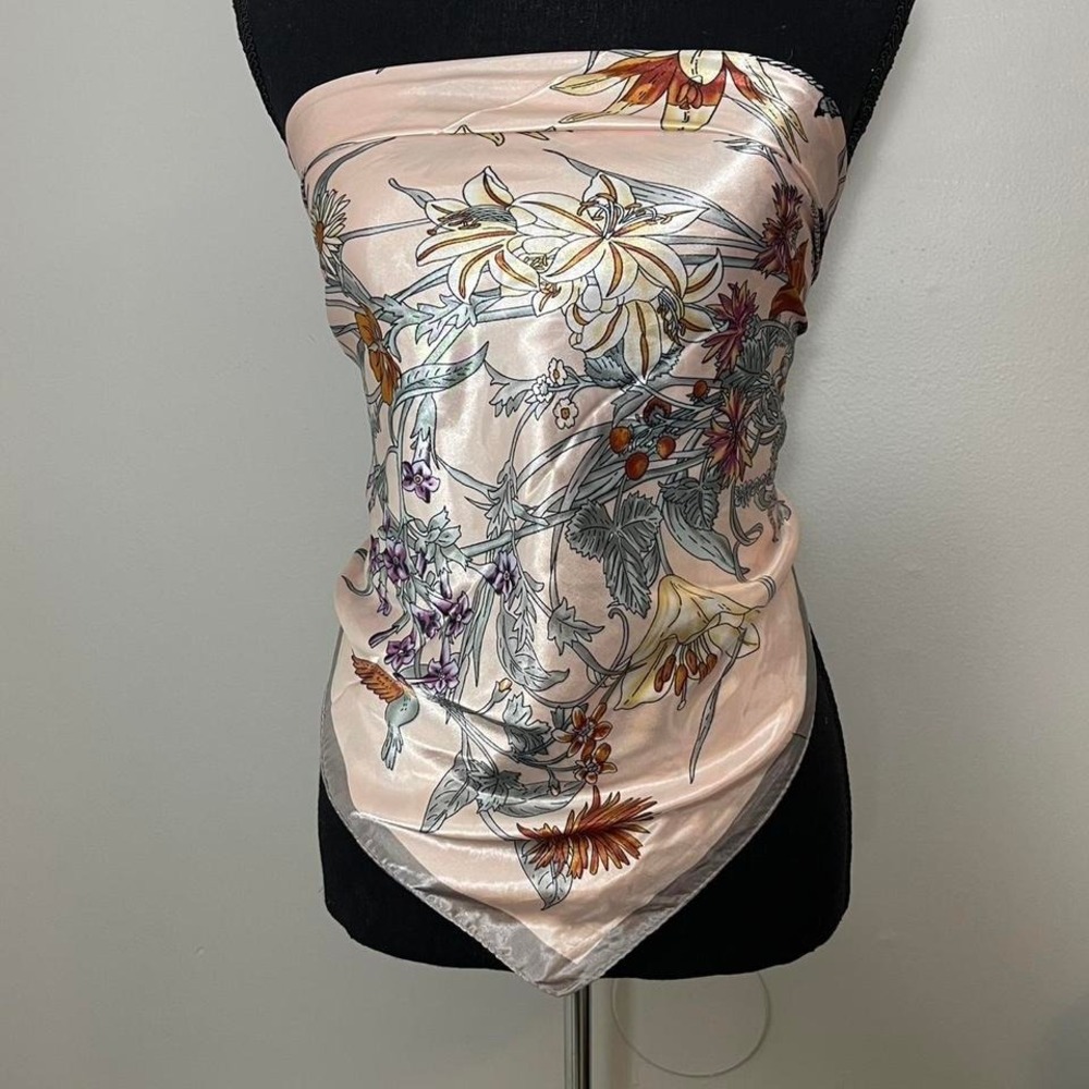 Pink floral handkerchief that can be tied as a bandana top